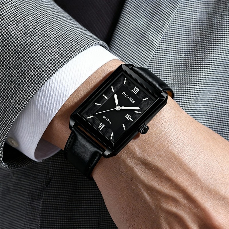 Smartwatch Casual Watches For Men - Повседневные кожаные мужские часы, модные квадратные